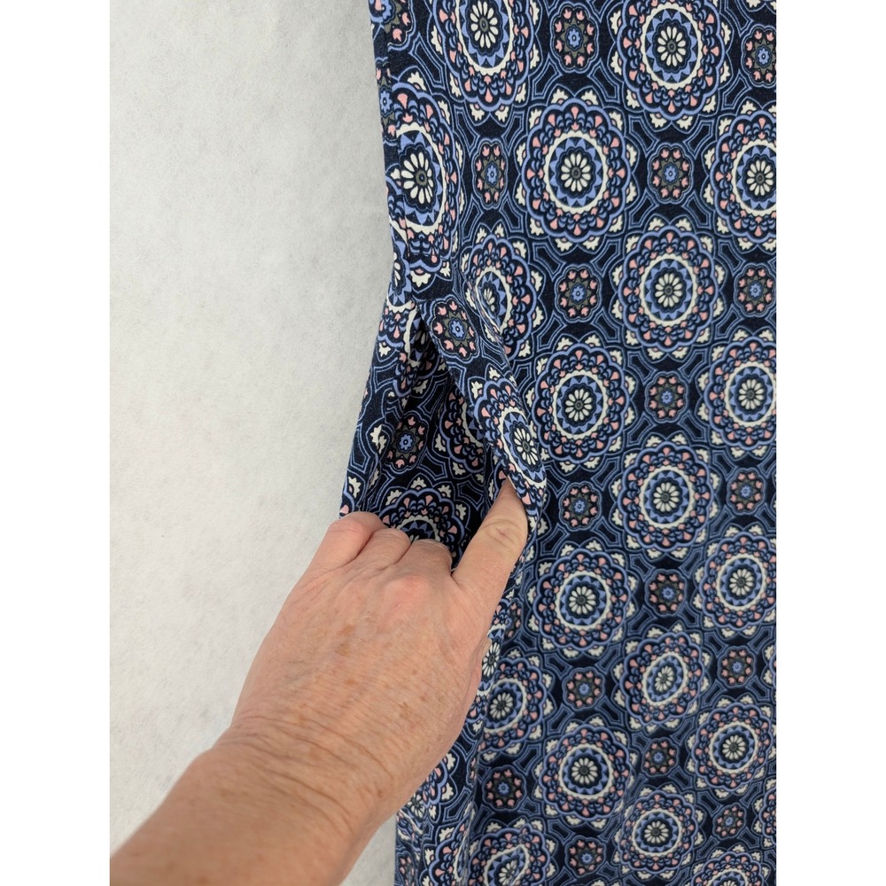 T by Talbots Dress Womens S Blue Medallion Print Cap Sleeve Pocket Jersey Sheath - Picture 6 of 12